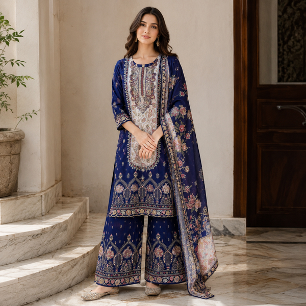 Midnight Bloom Cotton Suit Set