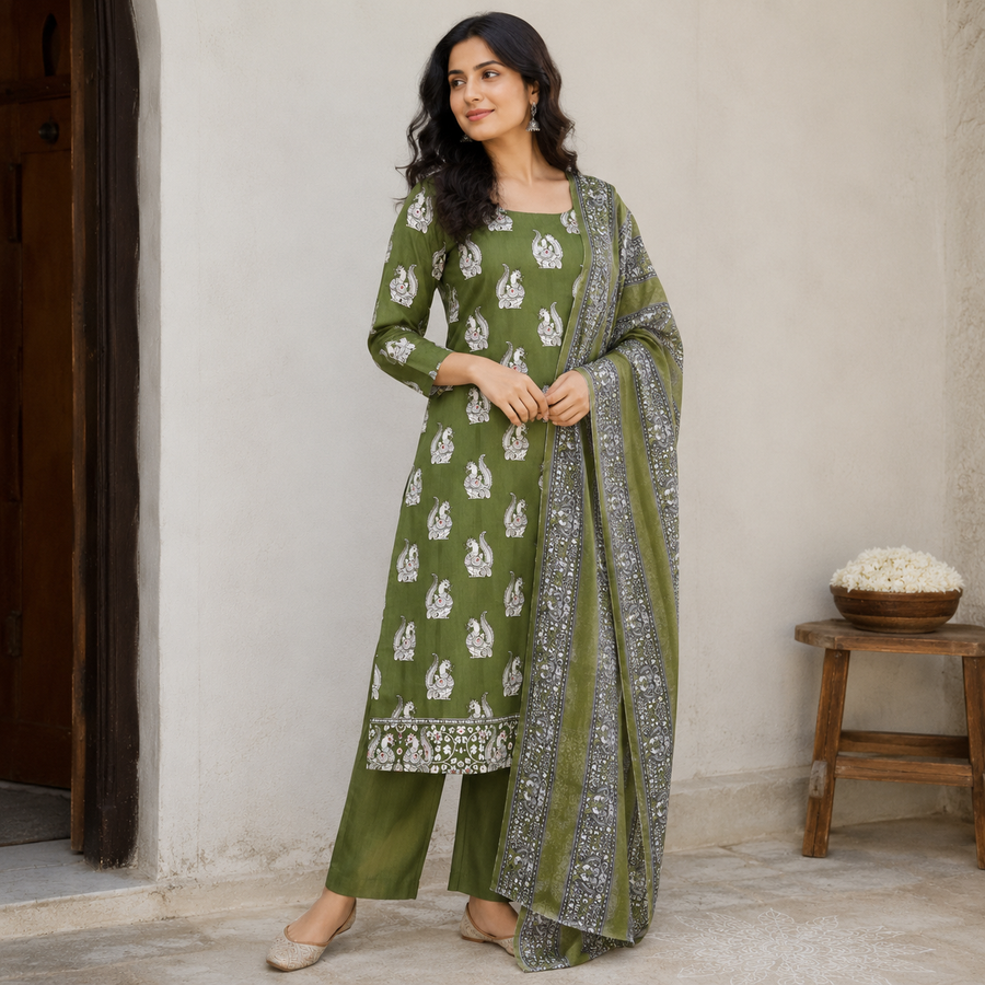 Royal Kalamkari Cotton Suit Set