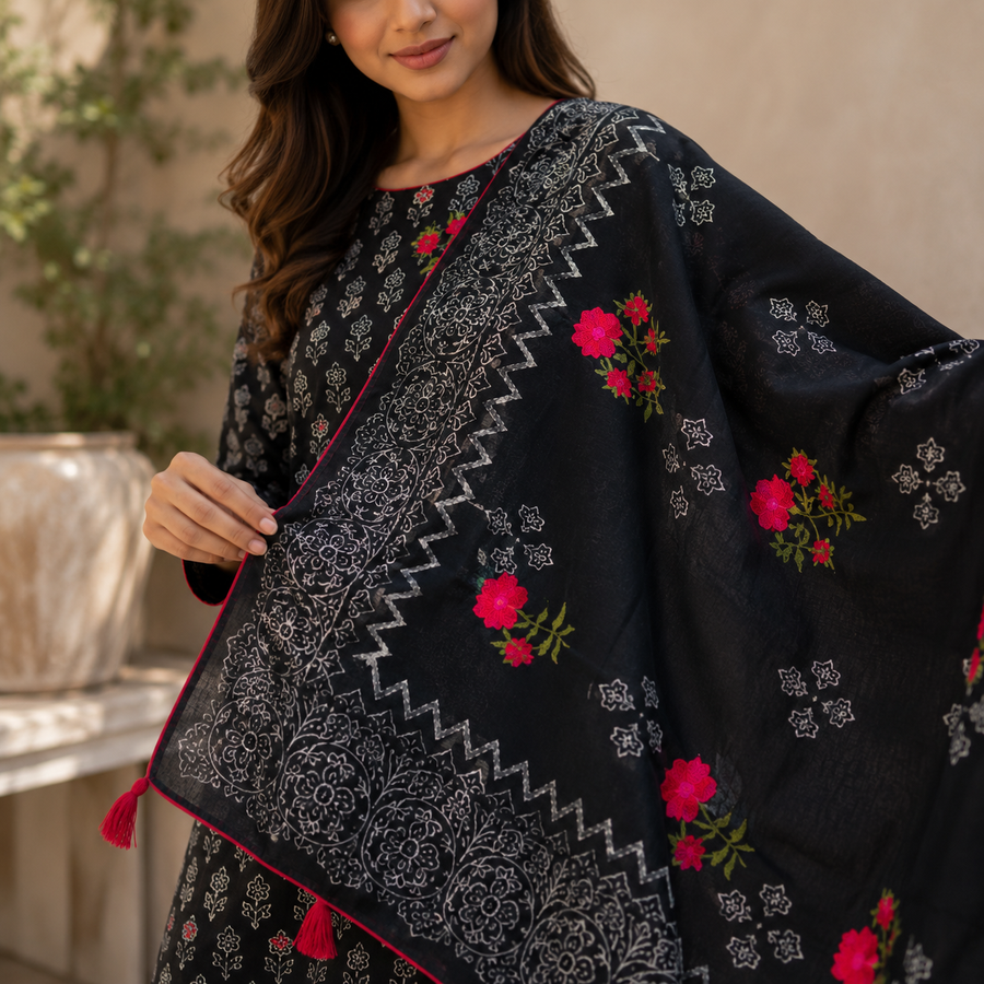Elegant Black Floral Suit Set