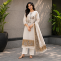 Swan Embroidered Linen Suit Set