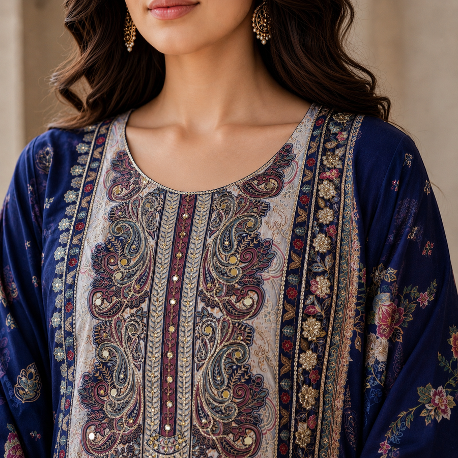 Midnight Bloom Cotton Suit Set