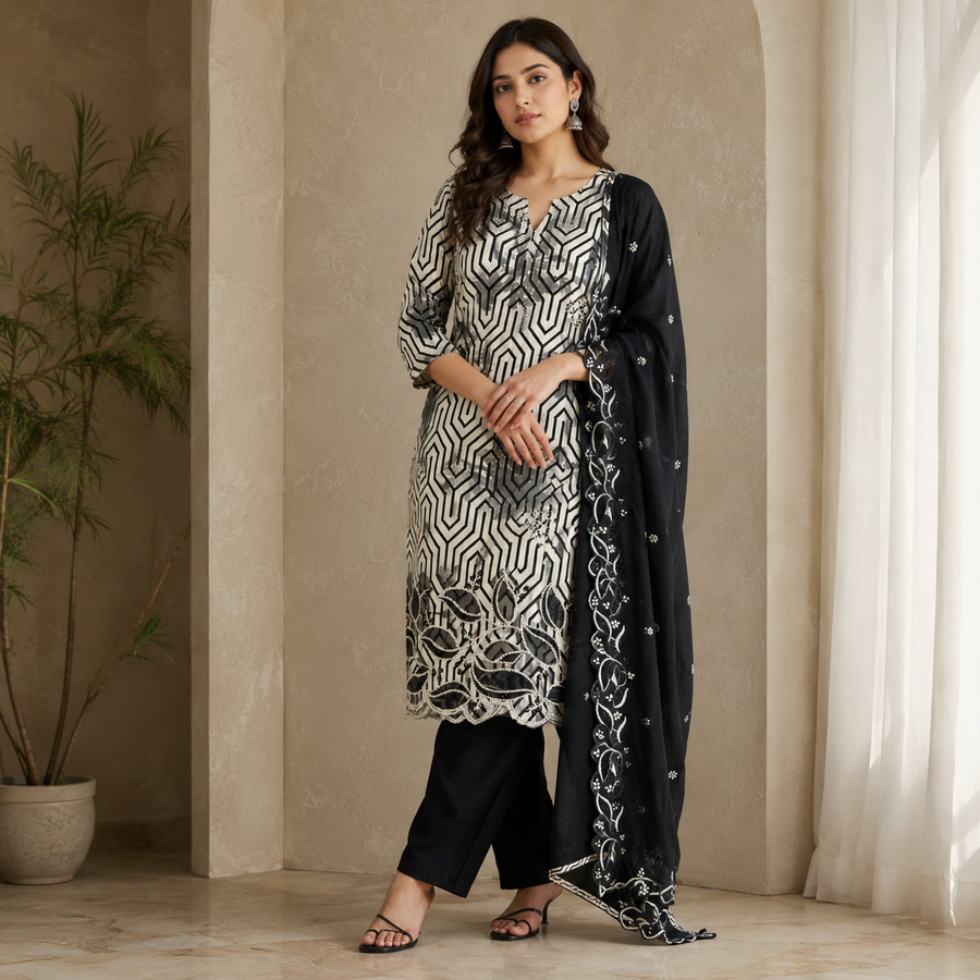 Midnight Maze Embroidered Suit Set