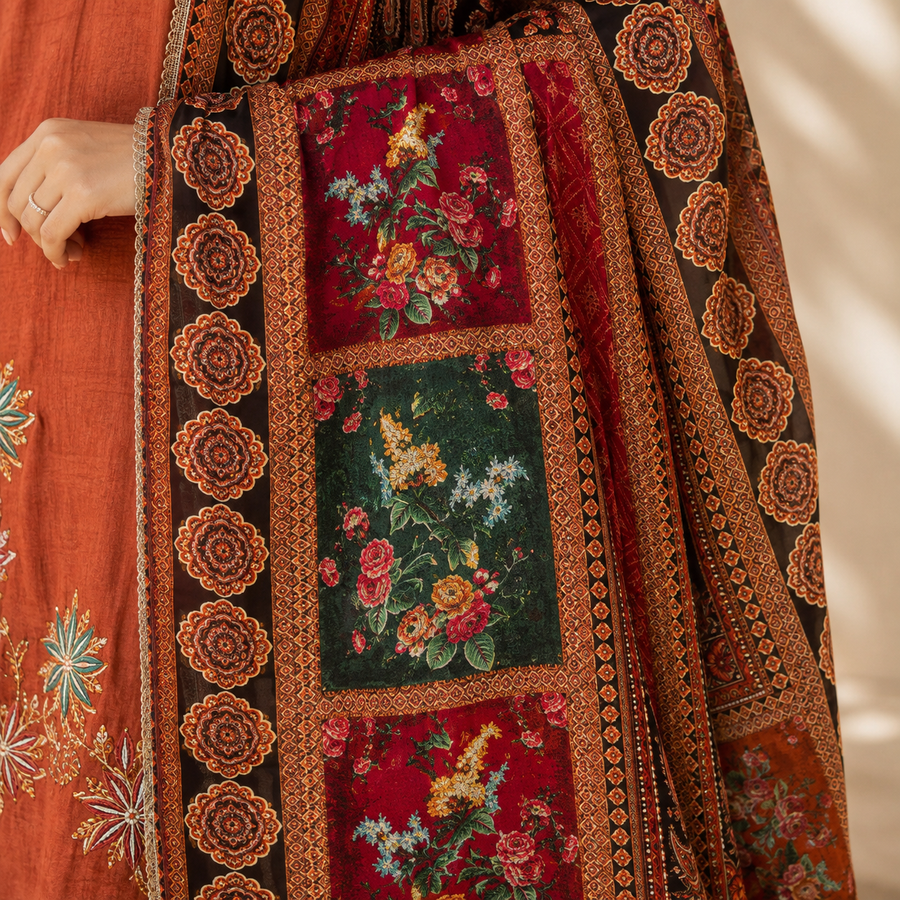 Rust Bloom Embroidered Suit Set