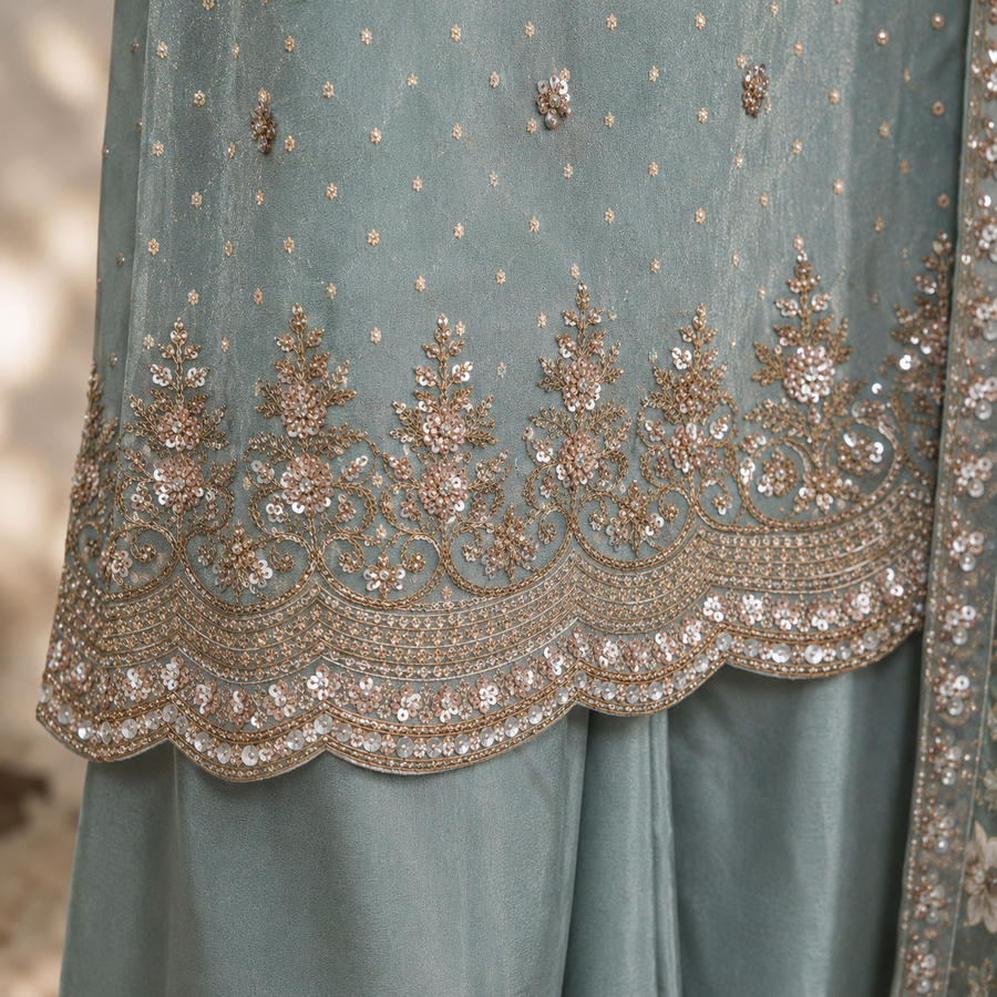 Sage Bloom Embroidered Suit Set