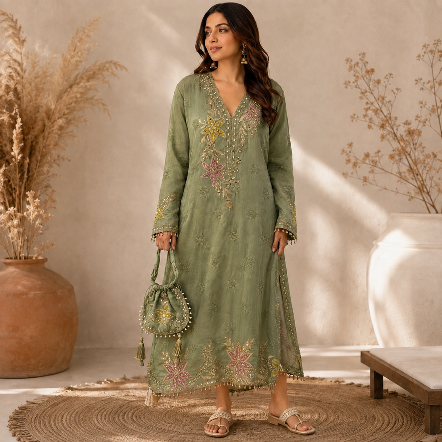 Sage Green Kashmiri Pheran