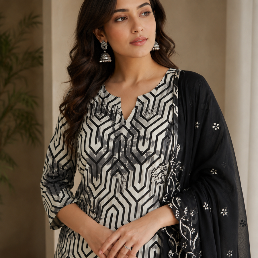 Midnight Maze Embroidered Suit Set