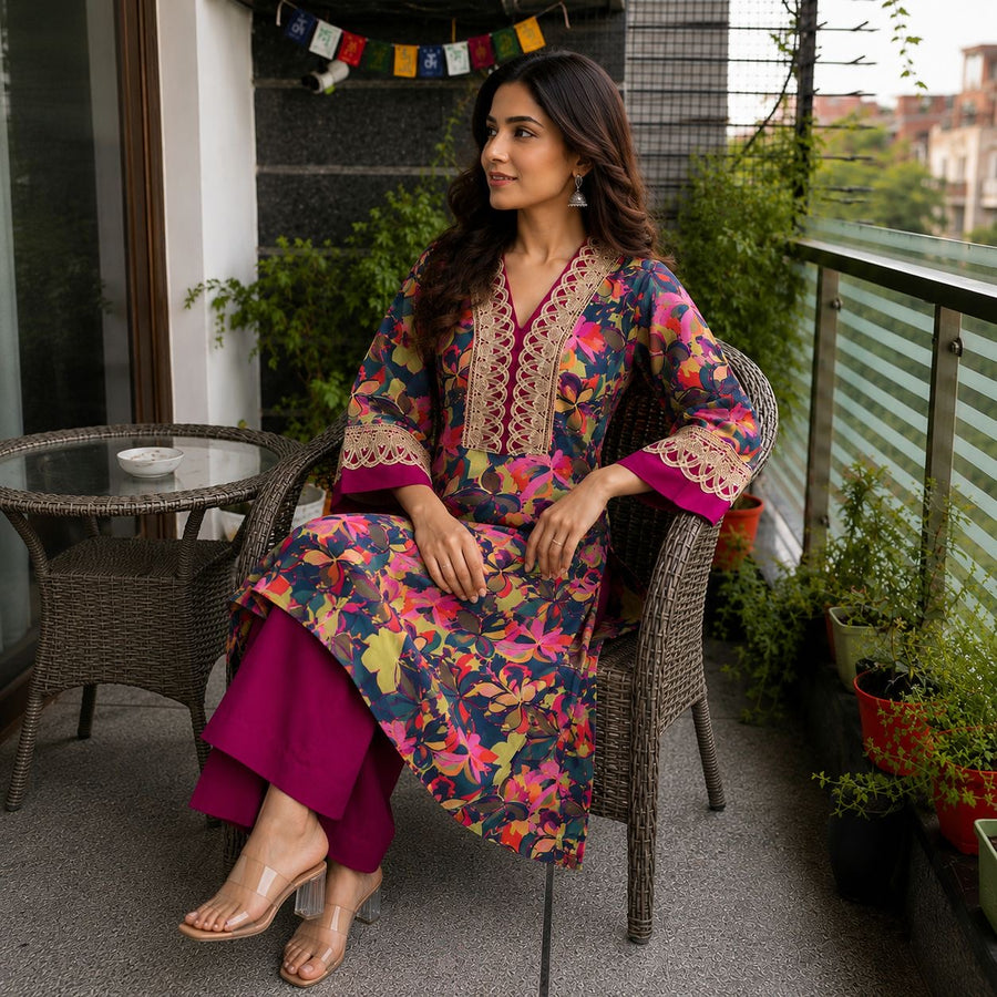 Floral Printed High-Low Co-Ord Set