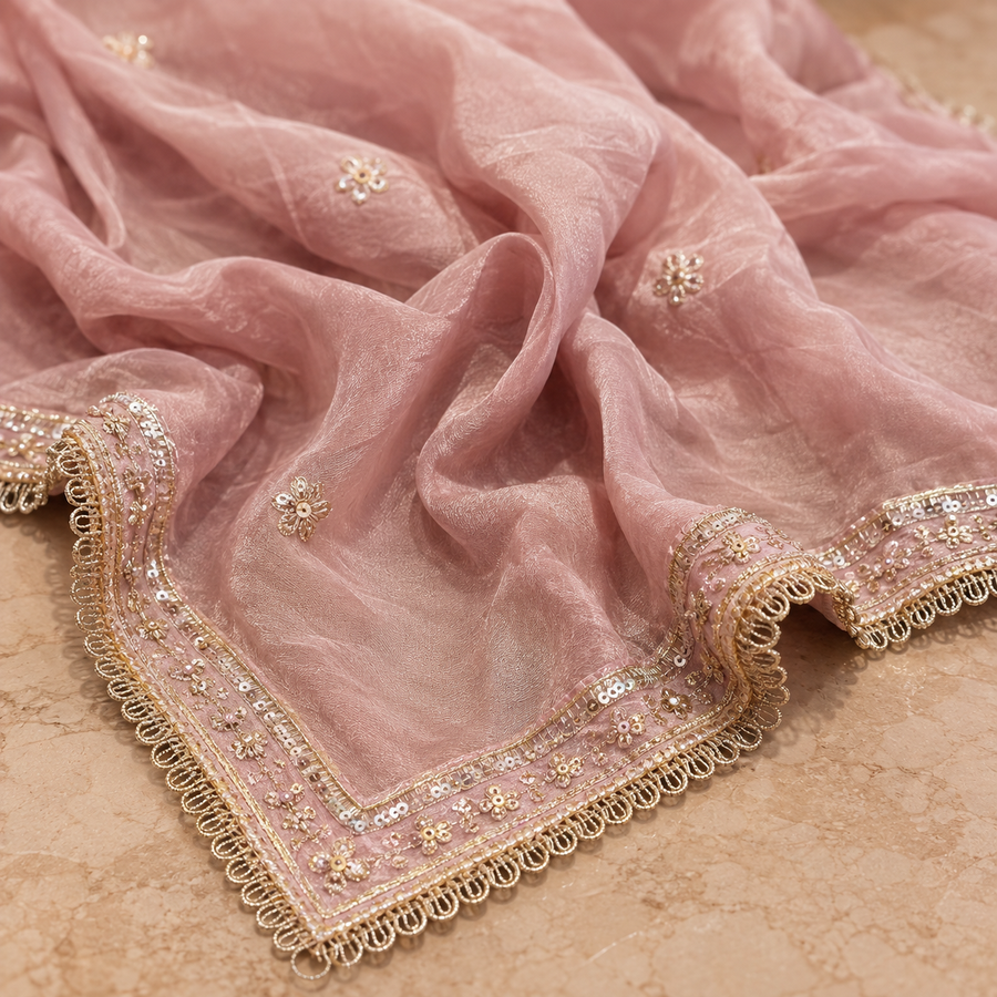 Dusty Rose Embroidered Sharara Set