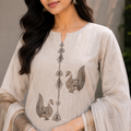 Swan Embroidered Linen Suit Set