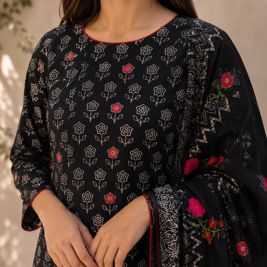 Elegant Black Floral Suit Set