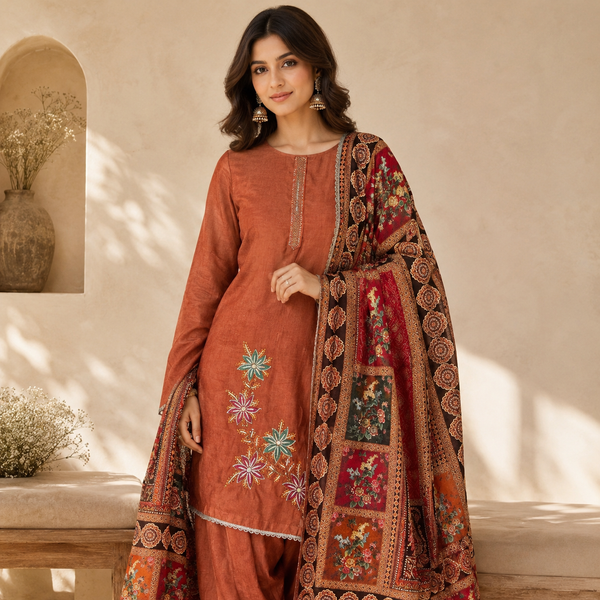 Rust Bloom Embroidered Suit Set