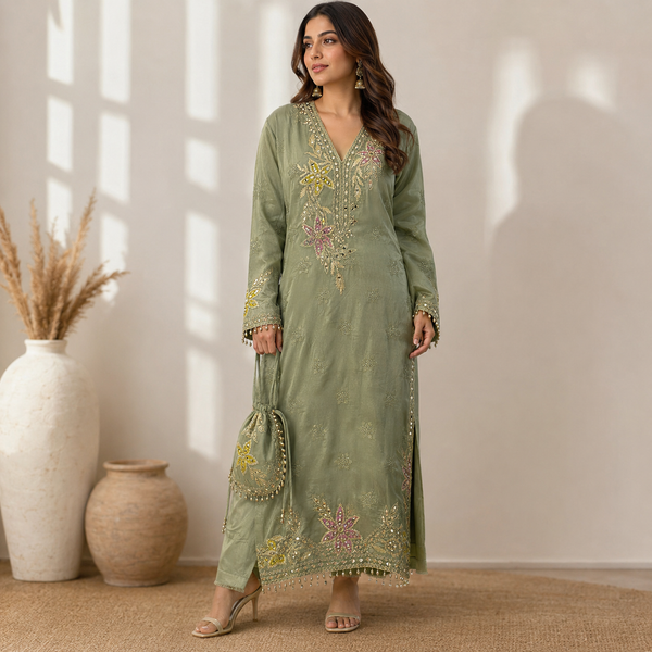 Sage Green Kashmiri Pheran