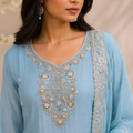 Azure Blue Embroidered Sharara Set