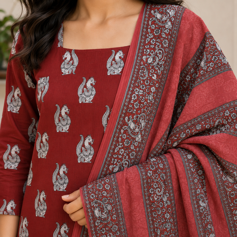 Royal Kalamkari Cotton Suit Set