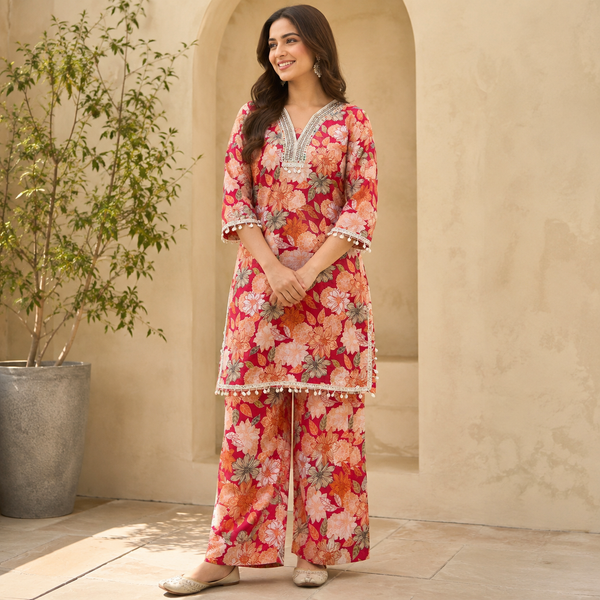 Blush Blossom Cotton Kurta Set