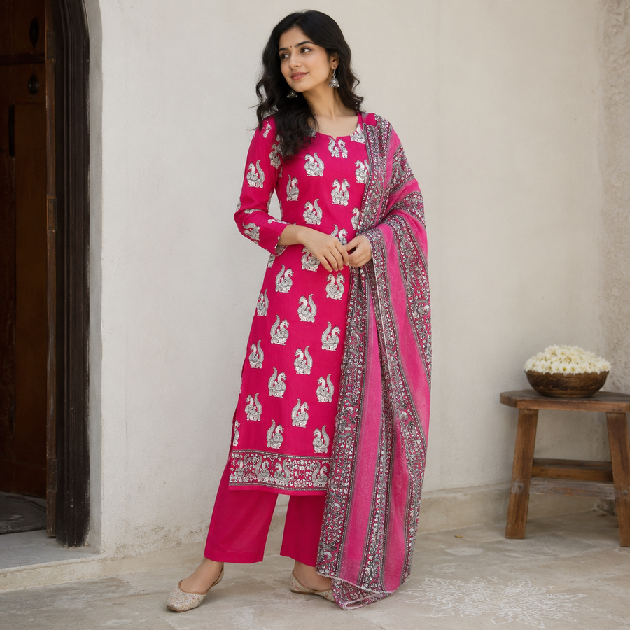 Royal Kalamkari Cotton Suit Set