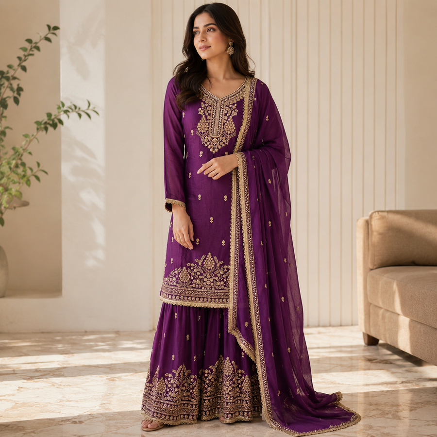 Plum Sharara Set