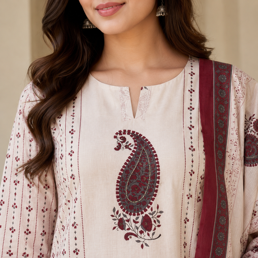 Paisley Elegance Cotton Suit Set