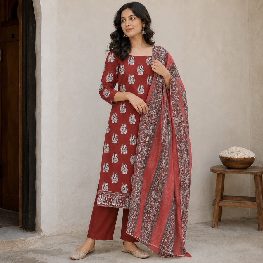 Royal Kalamkari Cotton Suit Set