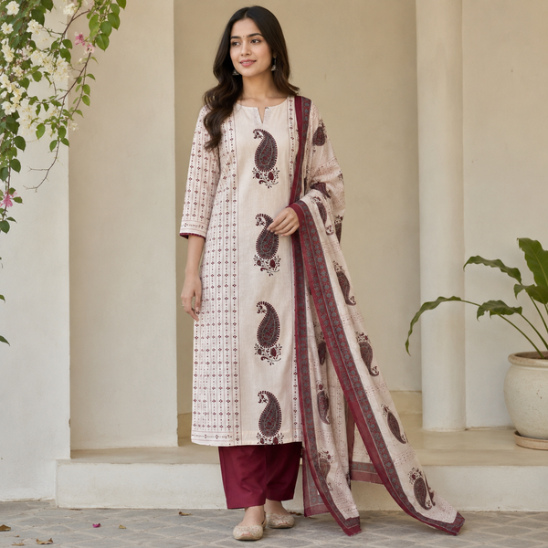 Paisley Elegance Cotton Suit Set