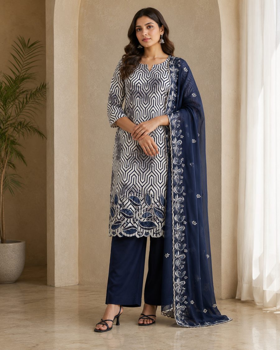 Midnight Maze Embroidered Suit Set