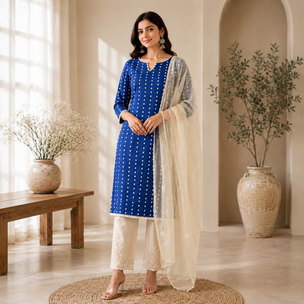 Royal Blue Cotton Kurta Set