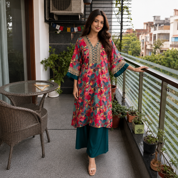 Floral Printed High-Low Co-Ord Set