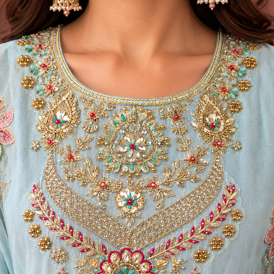 Embroidered Kurta Sharara Set