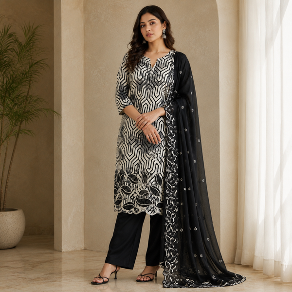 Midnight Maze Embroidered Suit Set