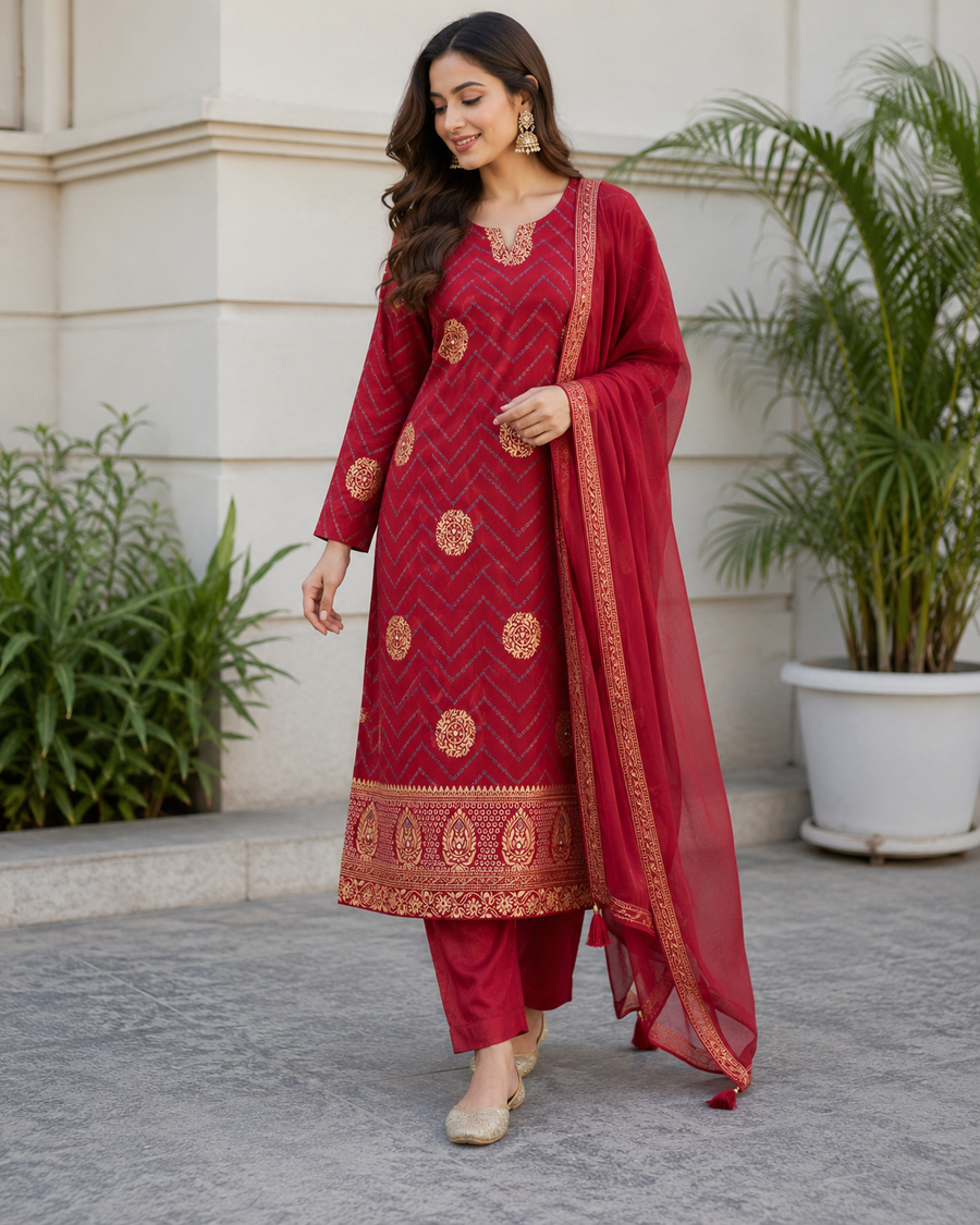 Royal Chevron Cotton Suit Set
