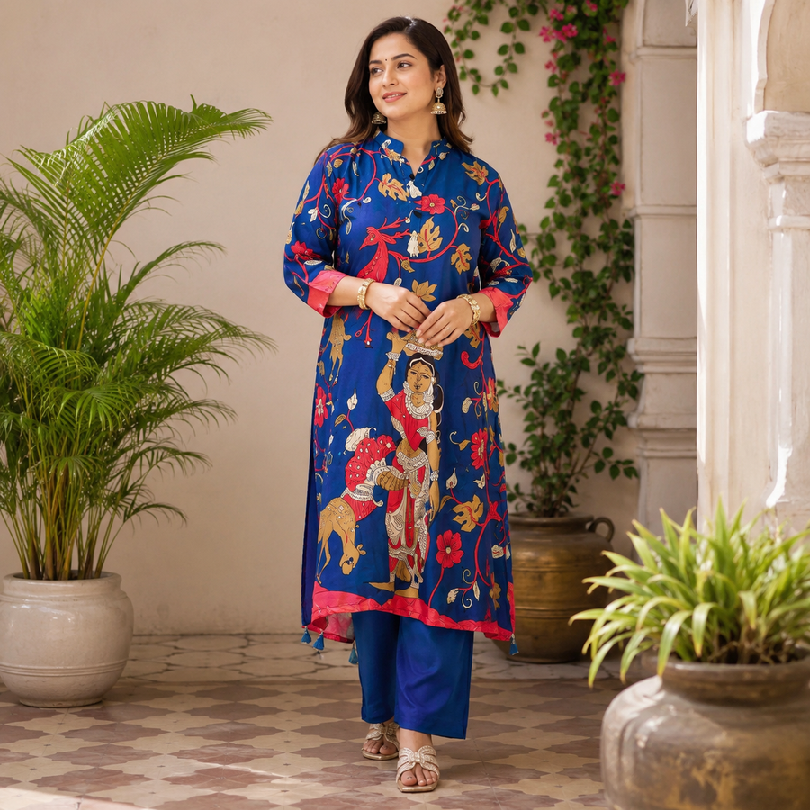 Satin Printed Blue Co ord