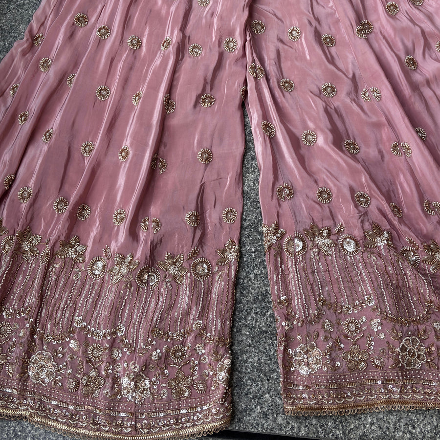 Dusty Rose Embroidered Sharara Set