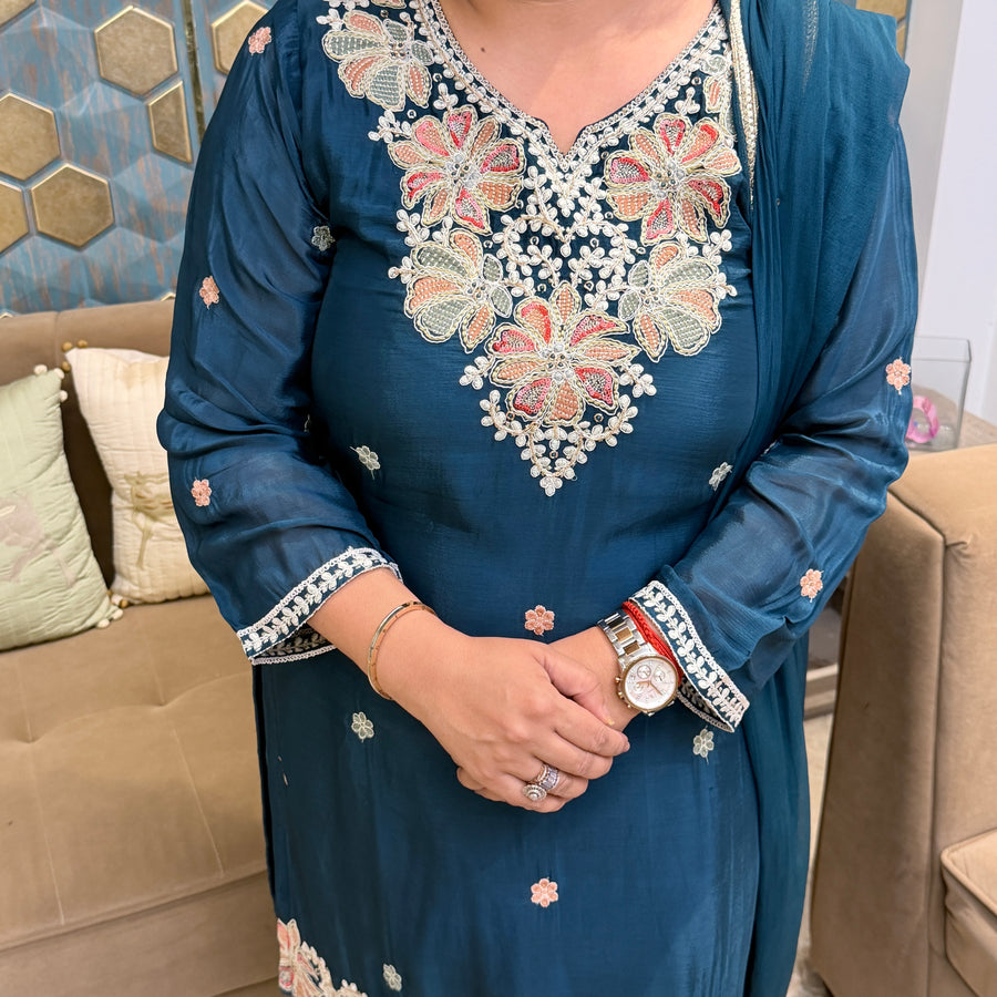 Emerald Bloom Embroidered Kurta Set