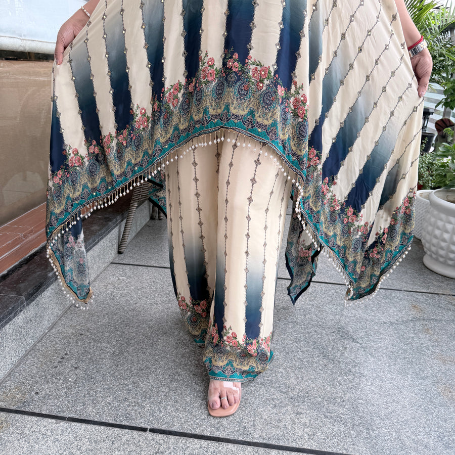 Ivory Noir Printed Kaftan Co-ord Set