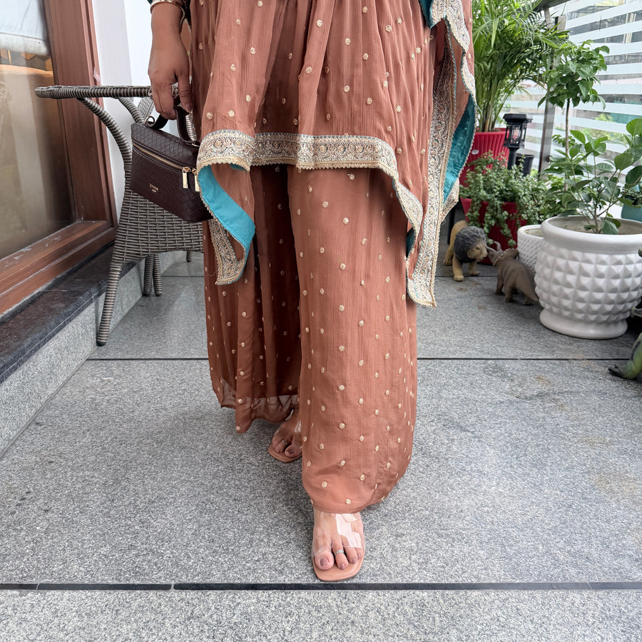 Mocha Mist Embroidered Kaftan Co-ord Set