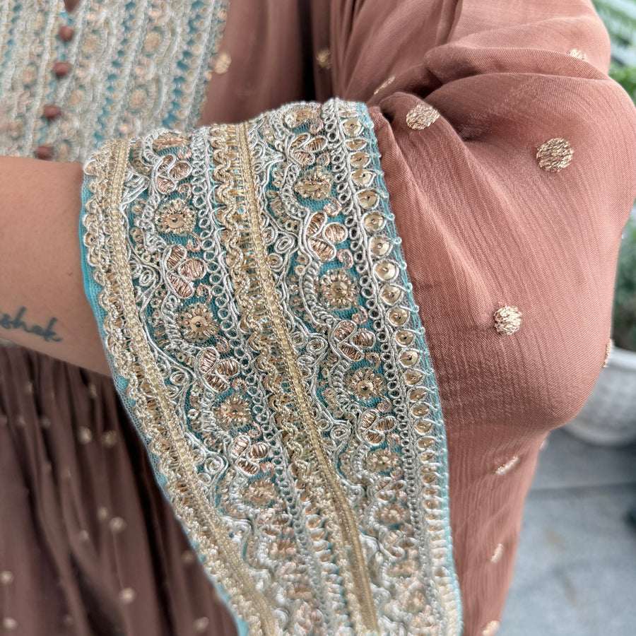 Mocha Mist Embroidered Kaftan Co-ord Set