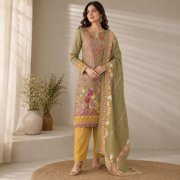 Olive Blossom Handcrafted Embroidered Suit Set