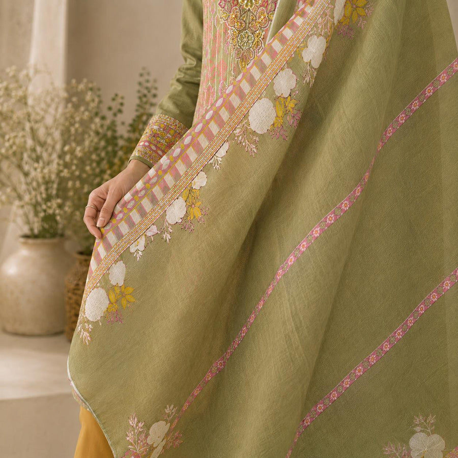 Olive Blossom Handcrafted Embroidered Suit Set