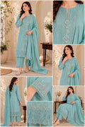 Blush Rose & Aqua Mist Heavily Embroidered Lawn Suit Set