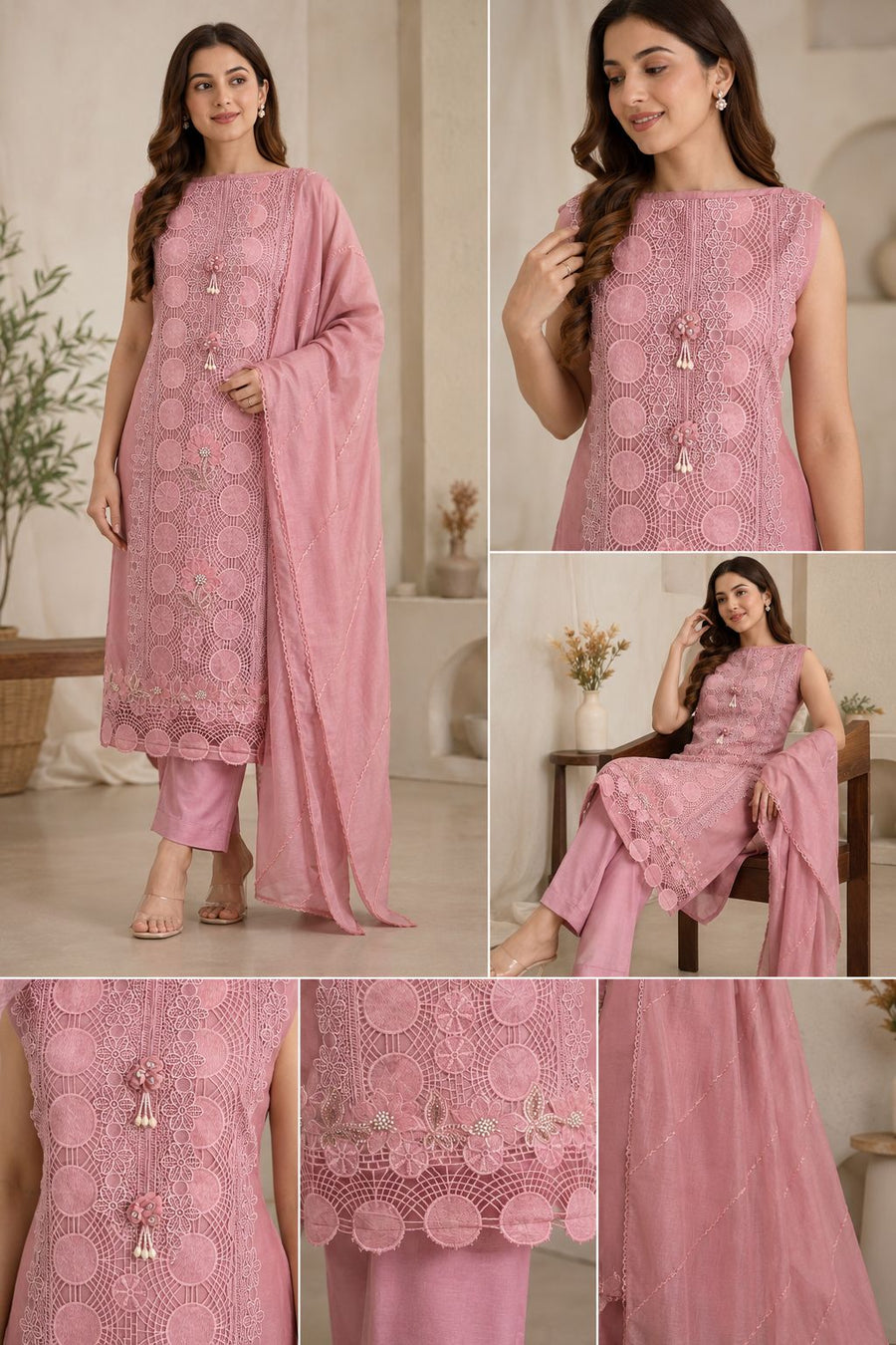Blush Rose & Aqua Mist Heavily Embroidered Lawn Suit Set