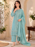 Blush Rose & Aqua Mist Heavily Embroidered Lawn Suit Set