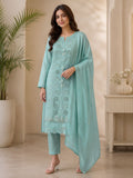 Blush Rose & Aqua Mist Heavily Embroidered Lawn Suit Set
