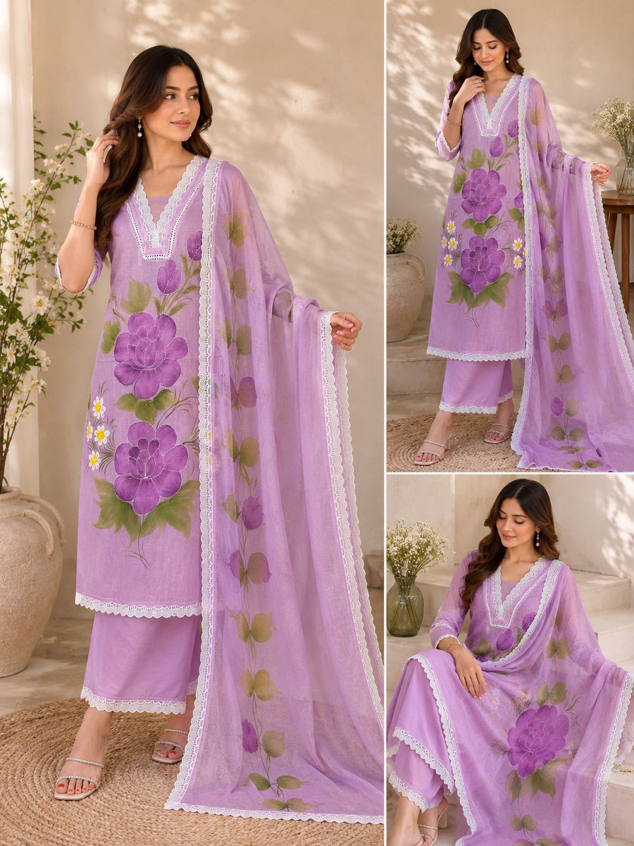 Floral Print 3-Piece Cotton  Suit Set