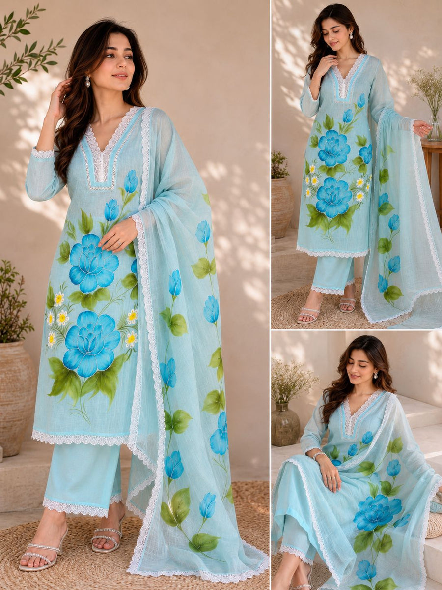 Floral Print 3-Piece Cotton  Suit Set