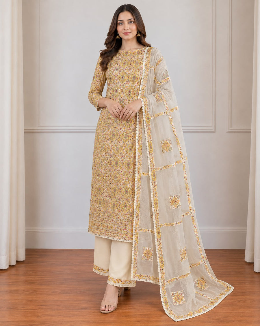 Gulnar Floral Threadwork Suit Set