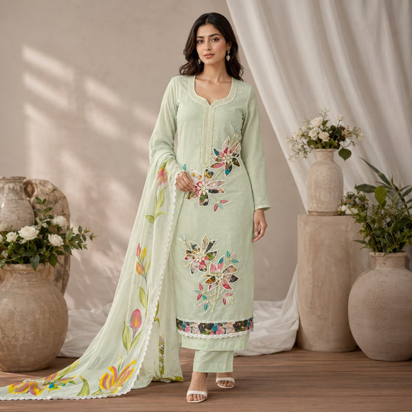 Hand Painted Mint Green Suit Set