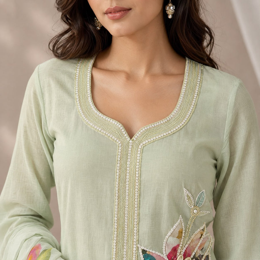Hand Painted Mint Green Suit Set