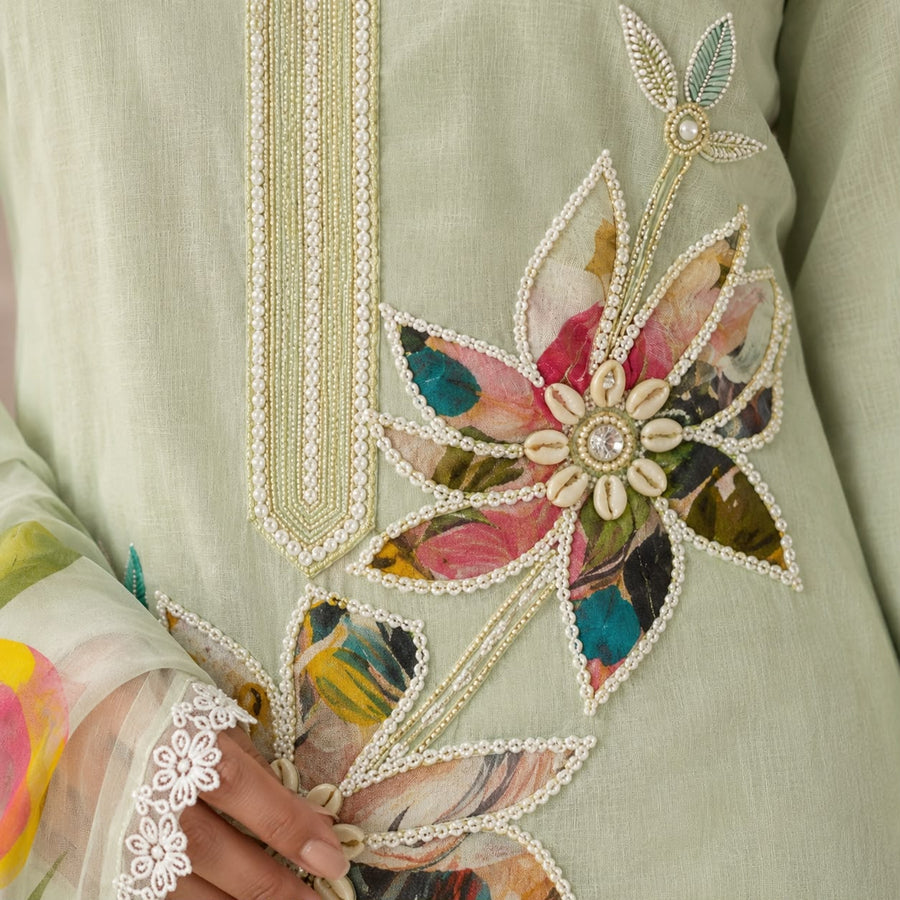 Hand Painted Mint Green Suit Set