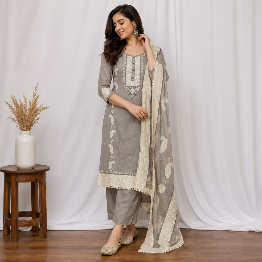 Embroidered Cotton Suit Set