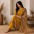 Mustard Bloom Printed Cotton Suit Set